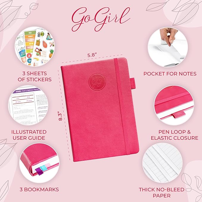 GoGirl Food Journal & Wellness Planner –– Diet & Fitness Diary – Nutrition Journal with Meal, Exercise & Weigh Loss Tracker, A5 (Maroon)-Ruum Studio Home