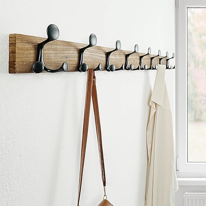 SKOLOO 43-Inch Wood Burnt Coat Rack Wall Mount with 8 Triple Hooks - Ideal for Family Entrances, Classrooms, and Pet Supplies Storage - Perfect Coat Hooks for Wall-Ruum Studio Home