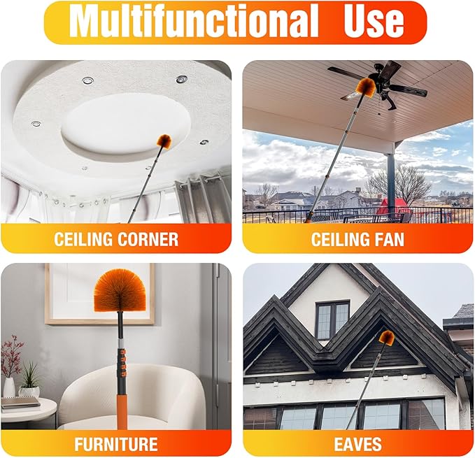 30FT (36FT Reach) Cobweb Duster with Extension Pole, Spider Web Brush for Cleaning Extendable, Professional Ceiling and Corner Dusters for Outdoor Indoor Use-Ruum Studio Home