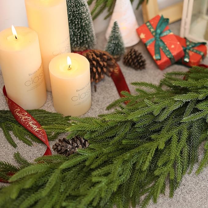 Artificial Norfolk Pine Garland - Faux Christmas Garland Fake Green Garland for Fireplace,Table, Stairs, Mantle, Window,Indoor Outdoor,Home,Holiday Decor (2 PCS,6 FT)-Ruum Studio Home