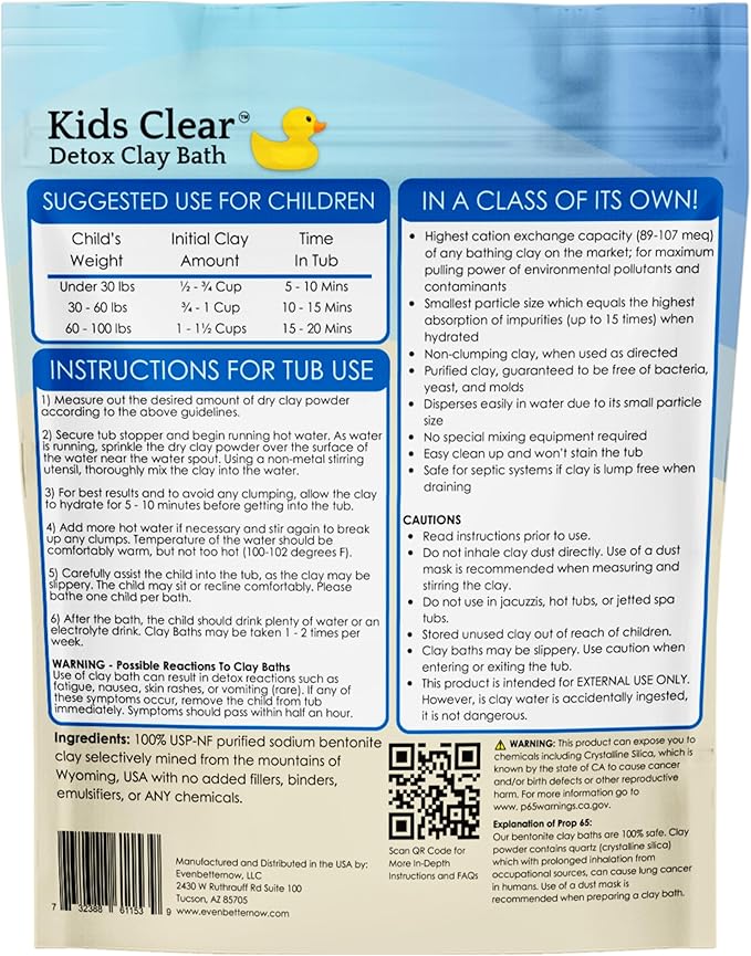 Kids Clear Detox Clay Bath, 100% Pure Sodium Bentonite - Cleansing and Purifying, by -Evenbetternow LLC – 2.5 lb (40 oz) Standard Size-Ruum Studio Home