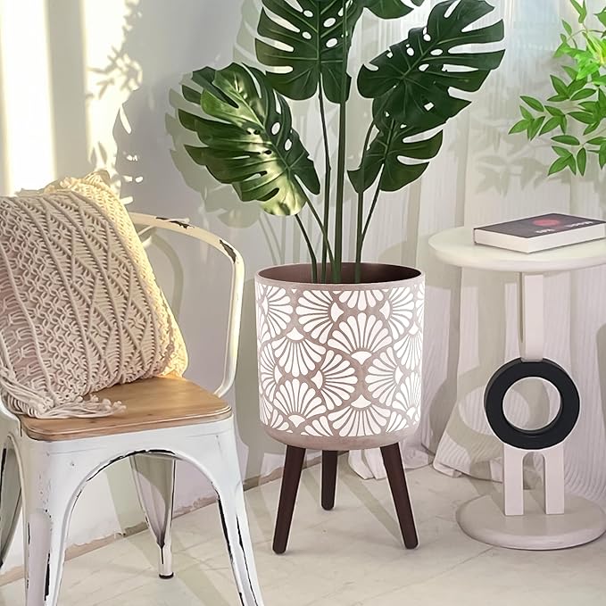 12 Inch Planter with Stand Mid-Century Tall Planter with Legs for Indoor Outdoor Plants-Ruum Studio Home