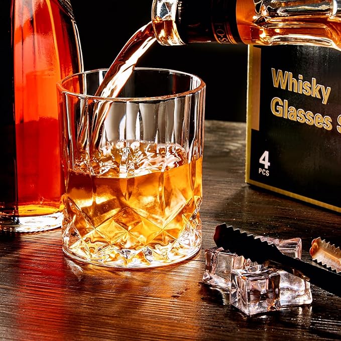 Whiskey Glasses Set of 4,Rock Glasses,11 oz Lead-Free Crystal Bourbon Glass,Old Fashioned Glass for Bourbon,Cognac,Irish Whisky,Personalised Whisky Glass Gift Set for Men,Dad,Brother-Ruum Studio Home