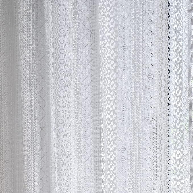 Sutuo Home White Crochet Boho Curtains 72 Inches Length, Sheer Lace Handmade Tassels Knitted Window Treatment Vintage Rustic Bohemian Farmhouse Drape for Bedroom Rod Pocket 1 Panel 59" W x 72" L-Ruum Studio Home