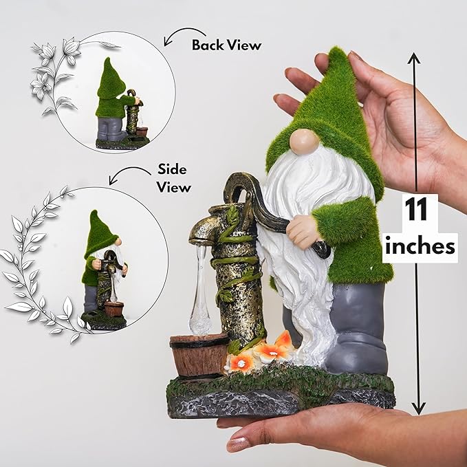 Water Pump Gnome Decorations for Yard/Lawn Outdoors Decor – Weatherproof Garden Statue – Fun Spring Summer Charming Gnomes Gifts for Women (Forest Green) and Home.-Ruum Studio Home