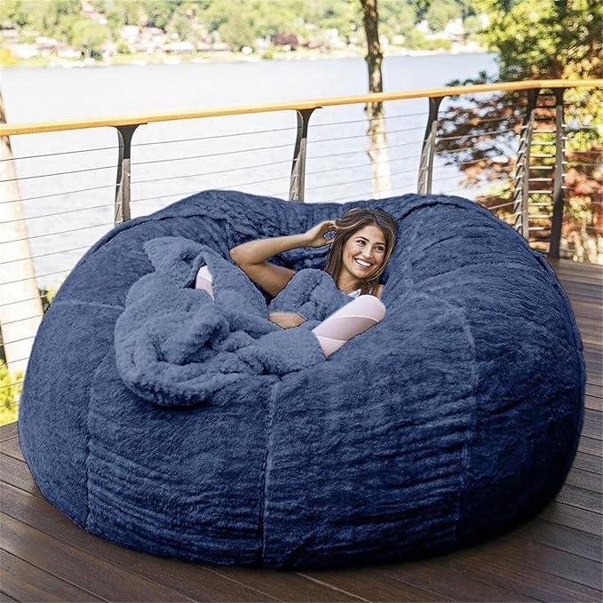 Big Huge Giant Bean Bag Chair for Adults, (No Filler) Bean Bag Chairs in Multiple Sizes and Colors Giant Foam-Filling Required- Machine Washable Covers, Double Stitched Seams (Blue,6FT)-Ruum Studio Home