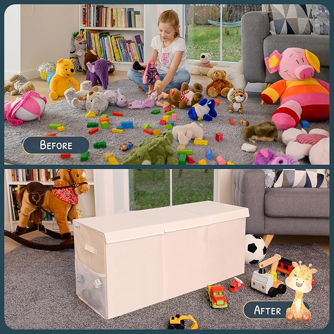 Extra Large Toy Storage Organizer with Lid - Sturdy, Collapsible Toy Chest Storage Box Design - Toys Bin with Dividers for Kids, Nursery, Bedroom, Playroom 37"x16"x14"-Ruum Studio Home