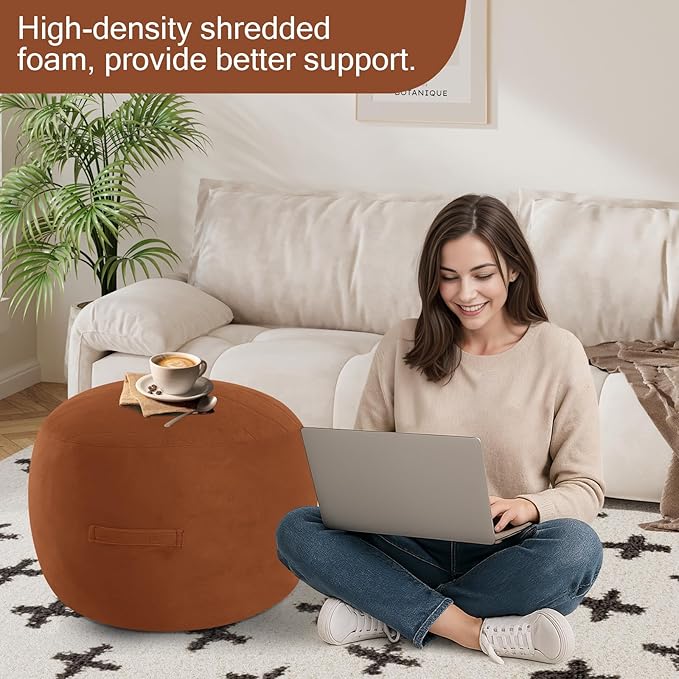 MeMoreCool Round Stuffed Pouf Ottoman Foot Rest, Floor Pouf Foot Stool with Soft Foam Chunk Filling, Small Round Ottoman Footstool Circle Footrest for Living Room, Coffee-Ruum Studio Home
