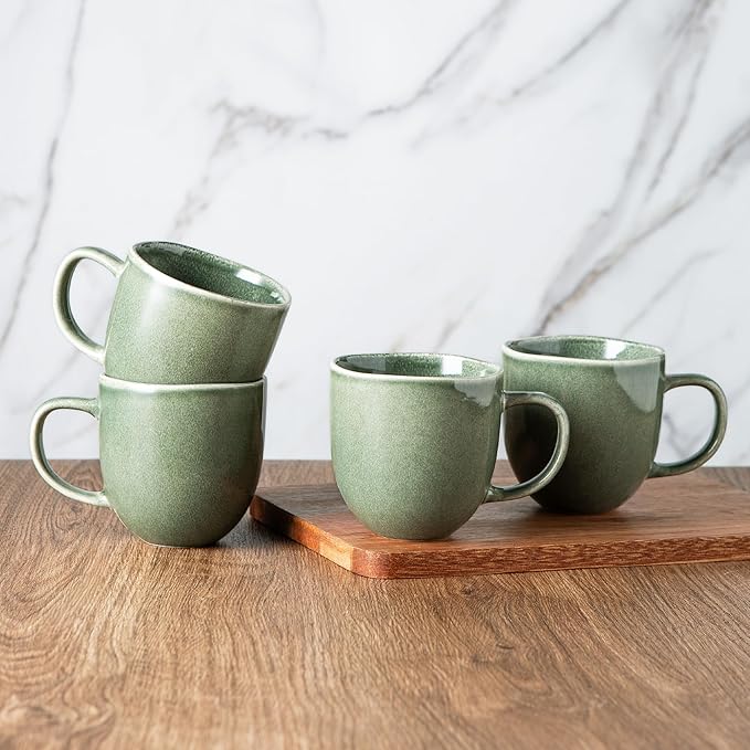 AmorArc 12oz Coffee Mugs, Ceramic Coffee Mugs set of 6 for Man, Woman, Dad, Mom, Modern Coffee Mugs with handle for Latte/Cappuccino/Milk/Cocoa. Dishwasher&Microwave Safe, Jade Green-Ruum Studio Home