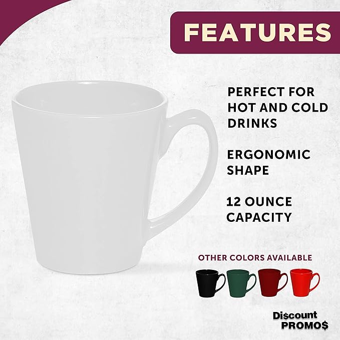 DISCOUNT PROMOS Glossy Ceramic Latte Coffee Mug 12 oz. Set of 10, Bulk Pack - Perfect for Tea, Espresso, Cappuccino, Hot Cocoa - White-Ruum Studio Home
