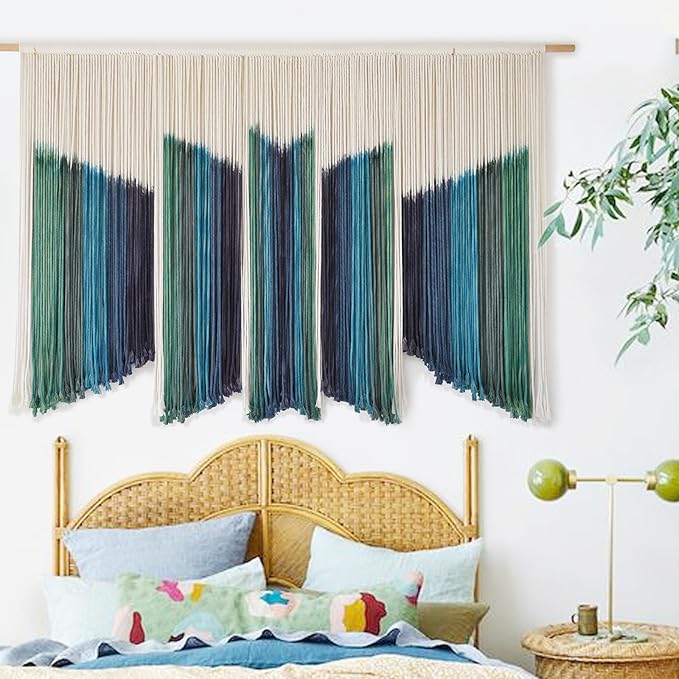 IOWER Macrame Wall Hanging Dip-Dyed 59" Wx37 L Craftsmanship Fiber Yarn Wall Art Boho Macrame Wall Decor-Ruum Studio Home