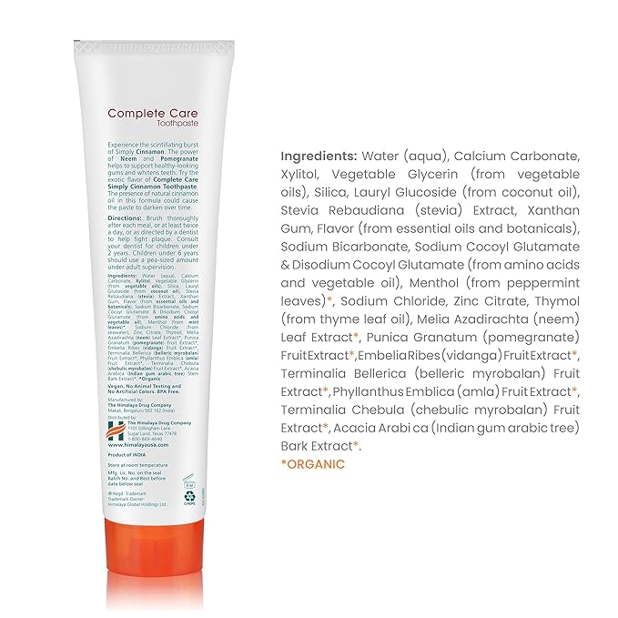Himalaya Botanique Complete Care Toothpaste, Herbal, Cinnamon Flavor, Fights Plaque, Freshens Breath, Fluoride Free, No Artificial Flavors, SLS Free, Cruelty Free, Foaming, 5.29 Oz, 1 Pack-Ruum Studio Home