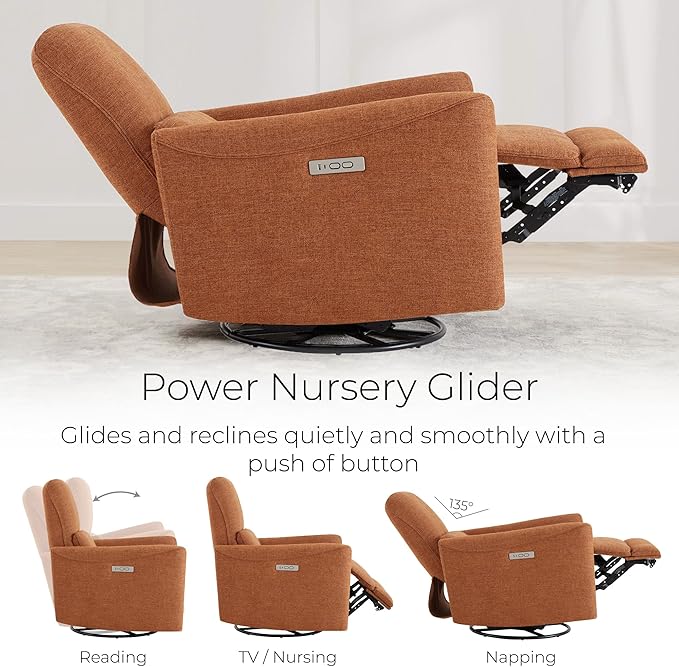 CHITA Power Recliner Chair Swivel Glider, FSC Certified Fabric Living Room Nursery Reclining Sofa Chair with Lumbar Support,Terracotta-Ruum Studio Home