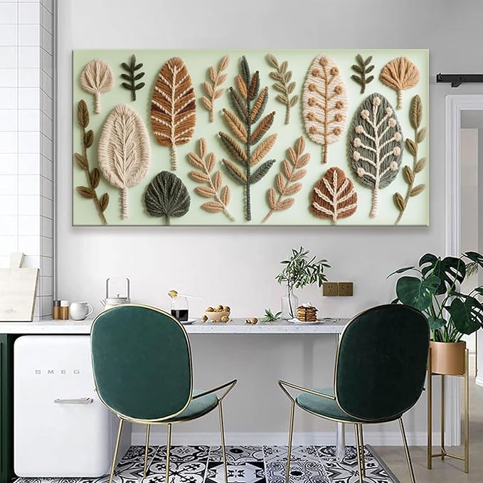 Large Boho Wall Art For Living Room Chic Home Green Wall Art Modern Multicolor Print Paintings Leaves Feather Canvas Wall Art Decor Picture For Bedroom Apartment Kitchen Ready To Hang 29"W X 58"L-Ruum Studio Home