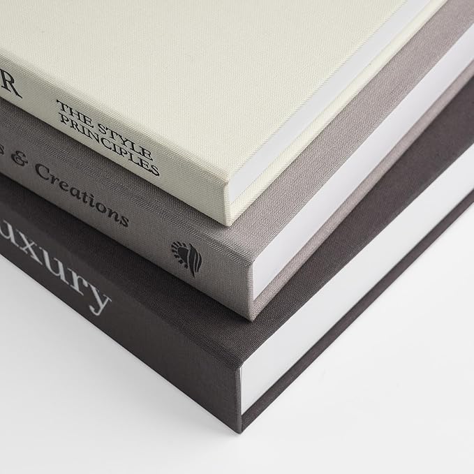 Aesthetic Decorative Books -Set of 3 Minimalist Linen Hardcover Faux/Fake Books for Coffee Table Home Decor Living Room Decoration, Photo Storage or as a Keepsake Box(Black-gray-beige-luxury)-Ruum Studio Home