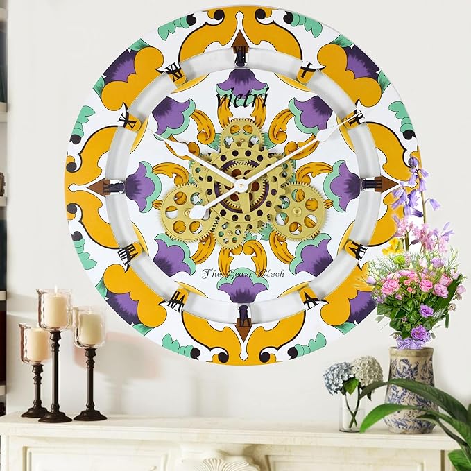 The Gears Clock Wall Clock Italy Collection with Moving Gears (Vietri, 24 inch Round)-Ruum Studio Home