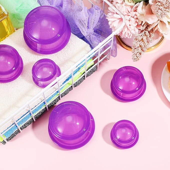 TrelaCo 6 Pcs Cupping Kit for Massage Therapy 3 Sizes Silicone Cupping Set Chinese Massage Therapy for Studio Household Cellulite Joint Pain Muscle Pain(Clear Purple)-Ruum Studio Home