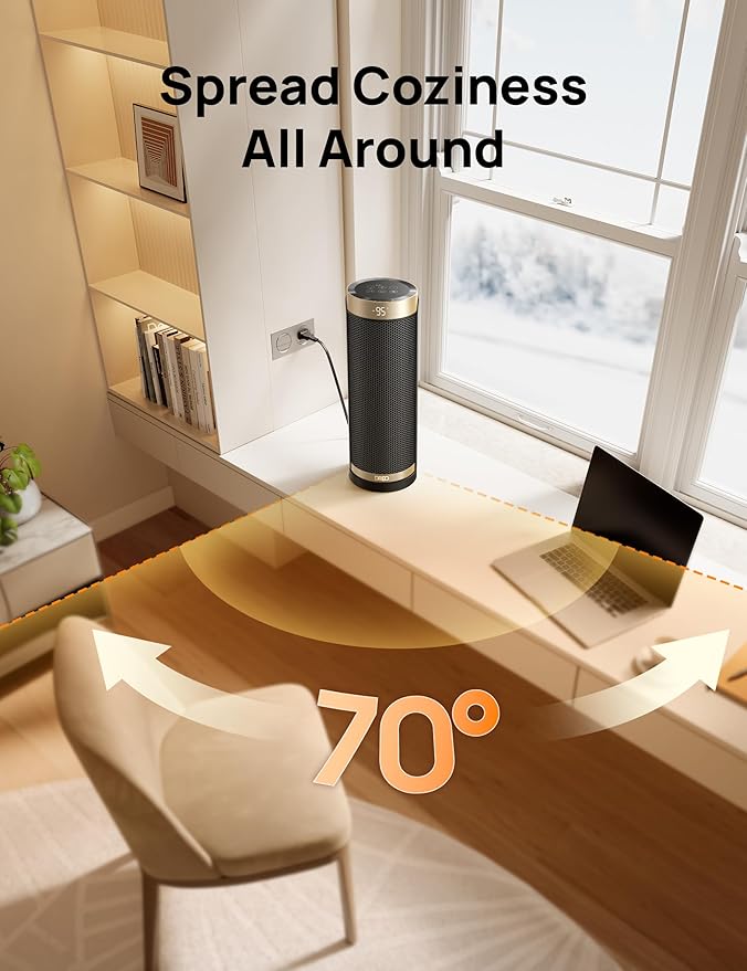Dreo Space Heater, 1500W Electric Heaters for Indoor Use with Thermostat, 70° Oscillation, 8 Safety Protections, 5 Modes, Remote, 12H Timer, Quiet Portable Heater for Office, Bedroom, Large Room-Ruum Studio Home