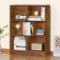 LEYAOYAO 7 Cube Bookshelf with Wood Base, Brown 3 Tier Mid-Century Modern Bookcase,Standing Wide Bookshelves Storage Organizer Shelf,Rustic Display Cabinet Book Shelves for Bedroom,Living Room,Office-Ruum Studio Home