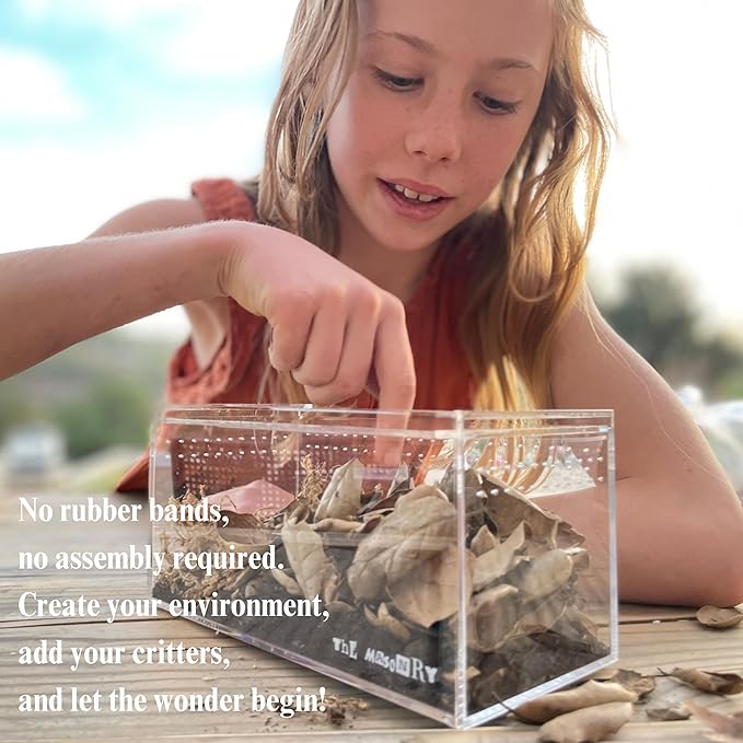 THE MASONRY | Acrylic Terrarium for Isopod Enclosure | 8"x4"x4" | Sling Tarantula Enclosure and Bug Tank | Small Spider Habitat | Terrarium Pre-Assembled with Magnetic Lock-Ruum Studio Home