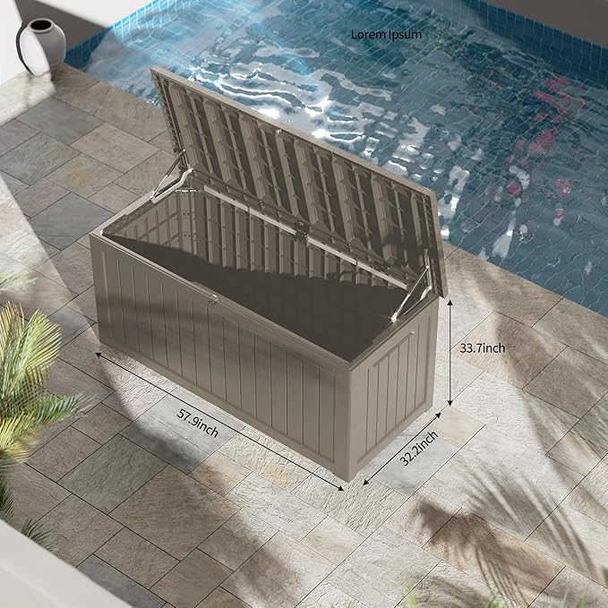 270 Gallon Outdoor Storage Box Patio Deck Box Waterproof, Resin Lockable Outside Large Storage Bin for Pool Cushion Furniture, Garden Tools UV-Resistant, Grey-Ruum Studio Home
