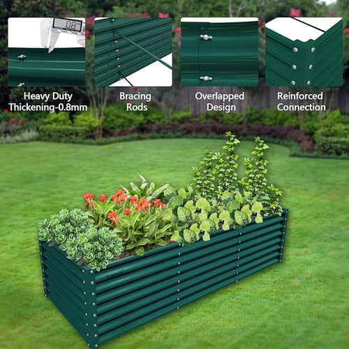 1 Pack 8x3x2FT Galvanized Raised Garden Bed Kit Retangular Metal Ground Planter Box Outdoor Bottomless Planter Raised Beds for Vegetables Flowers Herbs Fruits, Green-Ruum Studio Home