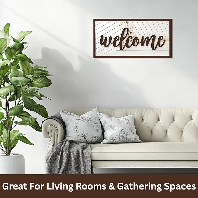 Welcome Sign - Large Rustic Wooden Wall Decor for Farmhouse Living Room, Entryway, or Foyer | 32"x16" Hanging Wall Art-Ruum Studio Home