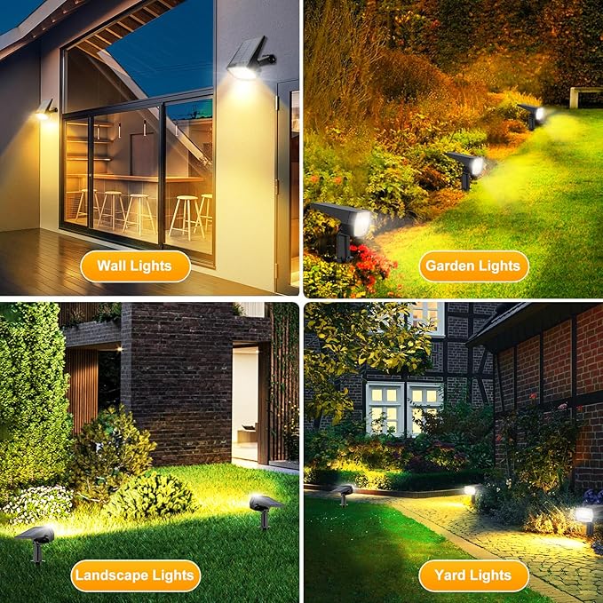 Fabrito 72 LEDs Solar Spot Lights Outdoor Waterproof, 3 Modes Landscape Spotlights, Dusk to Dawn Solar Powered Flood Wall Lights for Outside, Solar Garden Lights for Yard Porch 10 Pack (Warm White)-Ruum Studio Home