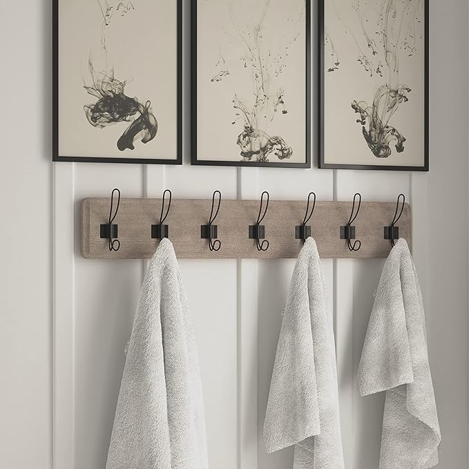 HBCY Creations Weathered Solid Wood Wall Mounted Coat Rack with Shelf, 7 Hooks, 34" Long - Kitchen, Mudroom, Entryway, Bathroom - Includes Mounting Hardware, Coat Hanger, Dog Leash Hooks, Towel Rack-Ruum Studio Home