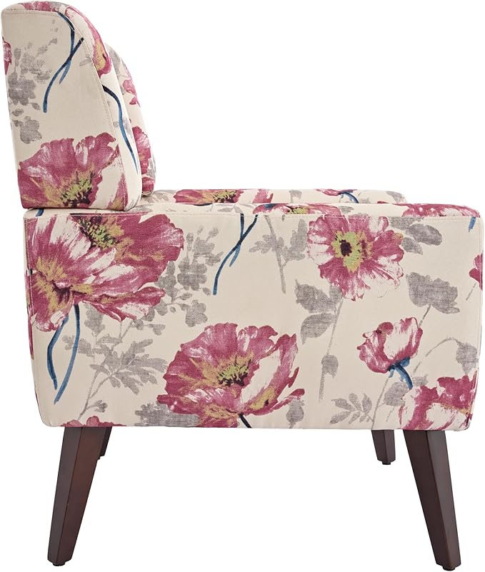 UIXE Floral Accent Chair, Modern Upholstered Armchair in Fabric for Living Room, Comfy Club Arm Chairs Single Sofa Button Tufted Bedroom Reading Seat - Pattern White, Set of 1-Ruum Studio Home