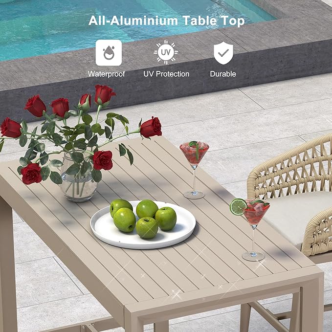 PURPLE LEAF 39.1'' Rectangle Outdoor Patio Counter Height Dining Table, Durable Aluminum Bar Height Pub Table for Counter Bar Stool, Water-Proof Tall Dining Table with Sturdy Legs, Champagne-Ruum Studio Home