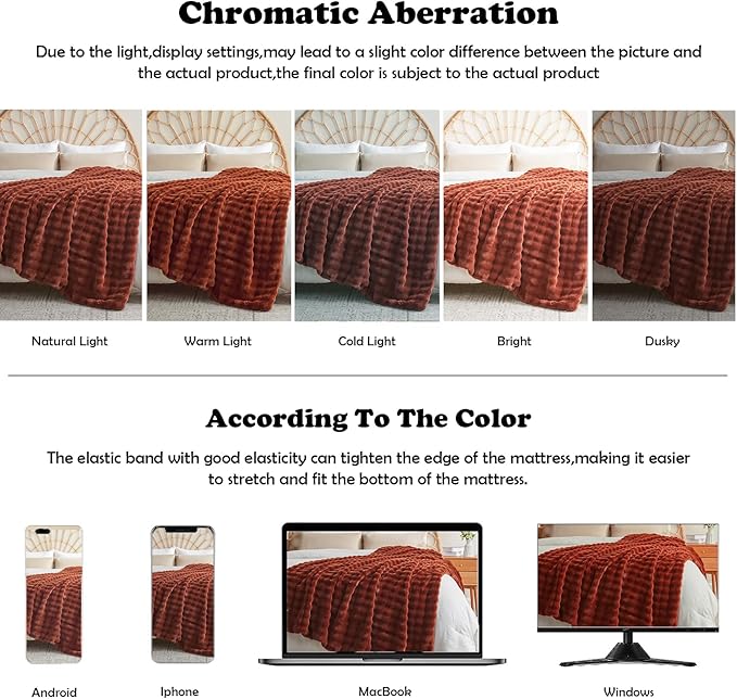 NEWCOSPLAY Faux Fur Throw Blanket Burnt Orange Bubble Blanket Thick Warm Soft for Couch Sofa Bed 550GSM (Burnt Orange, Throw(50"x60"))-Ruum Studio Home