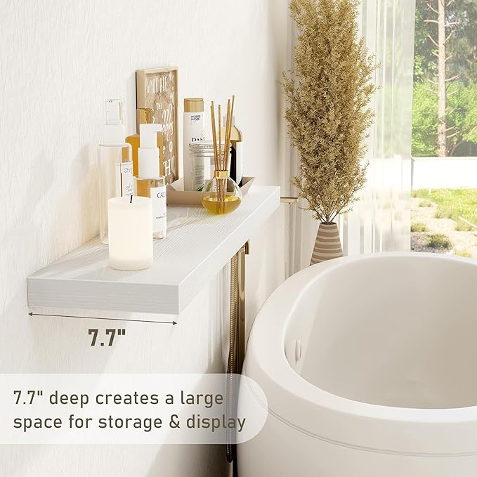 Fun Memories White Floating Shelves 36 Inch Long, Rustic Farmhouse Bathroom Shelves Over Toliet, 36 x 8 Inch Floating Shelves for Wall, Deep Wall Shelf for Living Room, Kitchen, Bedroom, Set of 2-Ruum Studio Home