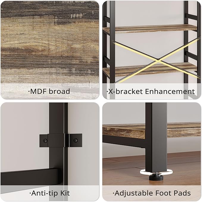 IRONCK Bookshelf, 31.5in Wide Shelf 6 Tier Bookcase, 110lbs/shelf Vintage Industrial Style Bookshelves for Bedroom, Living Room and Home Office, Industrial Brown-Ruum Studio Home