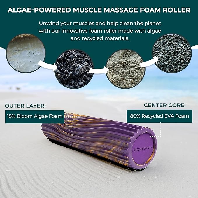 Oceanfoam Tidal Roller - Purple, Gold & Natural Marbled - Muscle Massage Foam Roller for Back Pain & Stretching - Firm & Ergonomic Wide Wave Textured - Yoga, Athletics, Wellness - Full Size, 20" x 5"-Ruum Studio Home