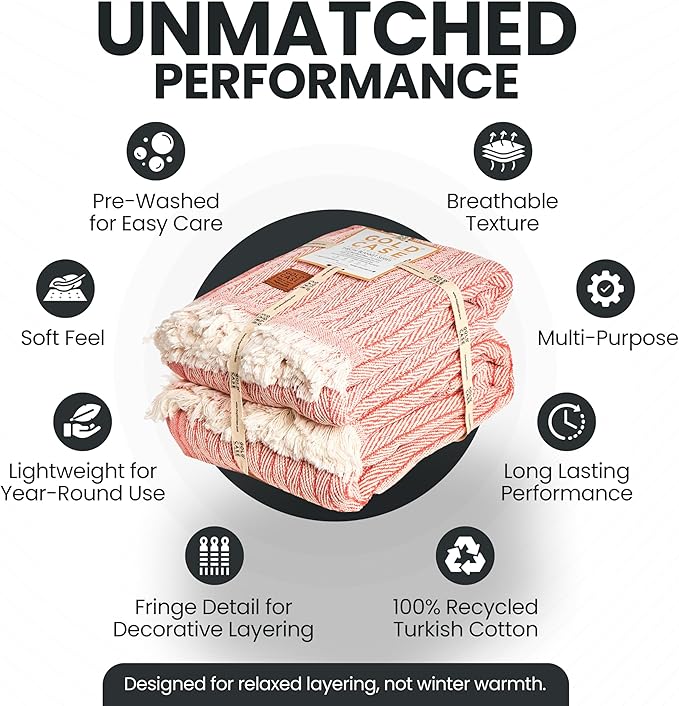 Gold Case Throw Blanket for Couch – 100% Recycled Turkish Cotton Blankets – Elegant Decorative Throw Blankets for Living Room Sofa – Woven Throws for Couch – Vintage Orange – 50x60 (Set of 2)-Ruum Studio Home