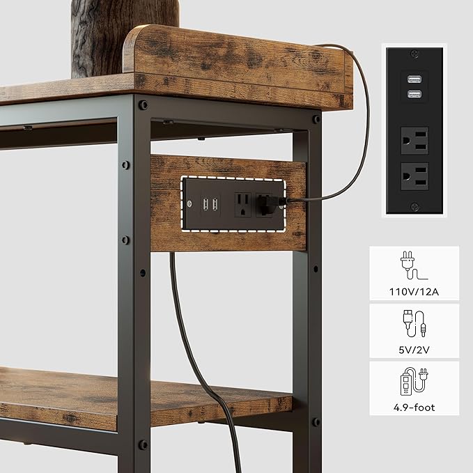 IRONCK Console Table, Sofa Table with Power Outlet, Farmhouse Hallway Table for Entryway, Living Room, Height Adjustable, Easy Assembly, Rustic Brown,32"-Ruum Studio Home