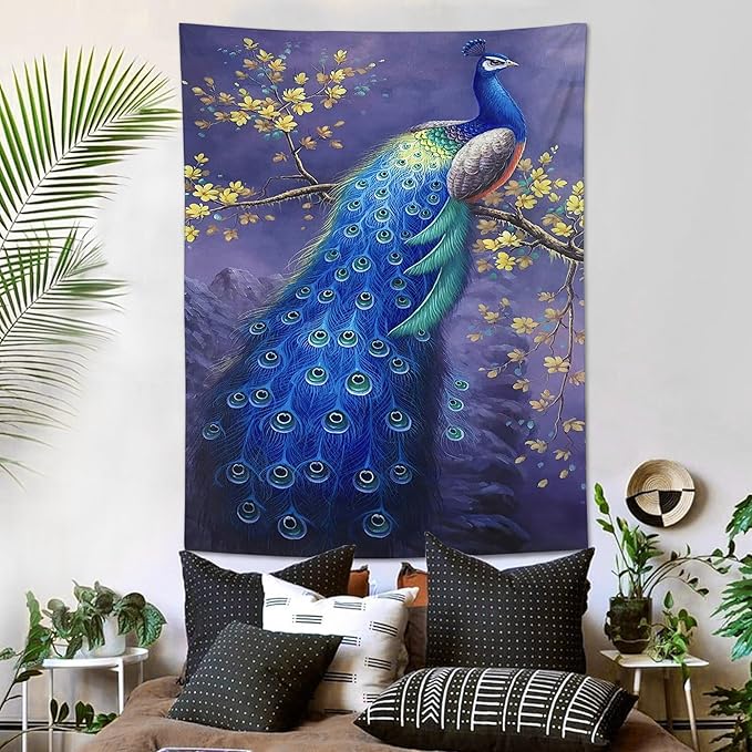 yowecso Peacock Tapestry Wall Hanging for Bedroom, Living Room - Purple Peacock Bird Tapestry - Aesthetic Wall Decor - 50"x60"-Ruum Studio Home