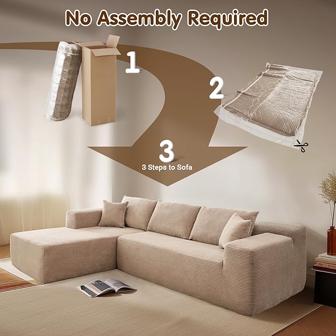 ovios 104" Cloud Sectional Couch with L-Shape Chaise,Modern Modular Sofa with Deep Seat, Upholstered Couches for Living Room Bedroom,No Assembly Required, Camel (Corduroy Fabric)-Ruum Studio Home