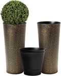 Worth Garden 2-Pack 25" H. Metal Planter with 2X Inside Pots - Hand-Hammered Texture Tall Cone Plant Pots - Large Handcrafted Black Flower Pot for Indoor Outdoor, Deck, Patio, Front Porch (Bronze)-Ruum Studio Home