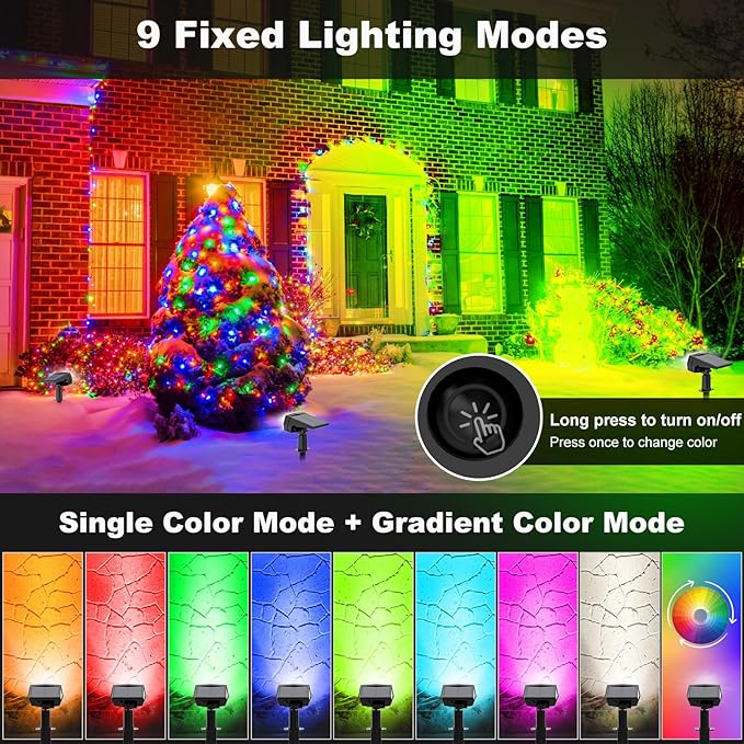 Fabrito Solar Color Changing Lights Outdoor, 9 Color Modes Landscape Spotlights, Dusk to Dawn Solar Powered Spot Lights for Outside, Solar Garden Lights for Yard, Pathway, Tree 4 Pack (Multicolor)-Ruum Studio Home