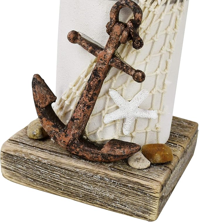 Linfevisi Wood Lighthouse Decor Rustic LED Light House Decor Wooden Decorative Nautical Lighthouse Statue Coastal Beach Themed Lighthouse Handcrafted Tabletop Decoration Home Bathroom (11.4")-Ruum Studio Home