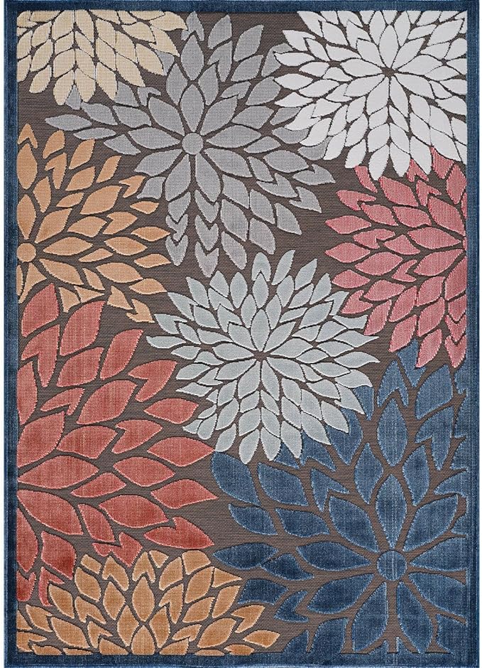 Beverly Rug Outdoor Rug 9x12 Large Modern Floral Tropical Area Rugs for Indoor and Outdoor Patio Easy to Clean Non Shedding Living Room Porch Garden Washable Outside Carpet (9 x 12 Brown)-Ruum Studio Home