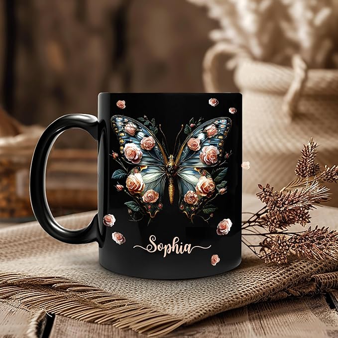 Hyturtle Personalized Butterfly 2D Print Mug - Butterfly Gifts For Women Lovers - Animal Gift For Bird Lover Her - Bird Gifts For Mom on Mother Day - Custom Name Coffee Cup Ceramic Mug 11 Oz 15 Oz-Ruum Studio Home