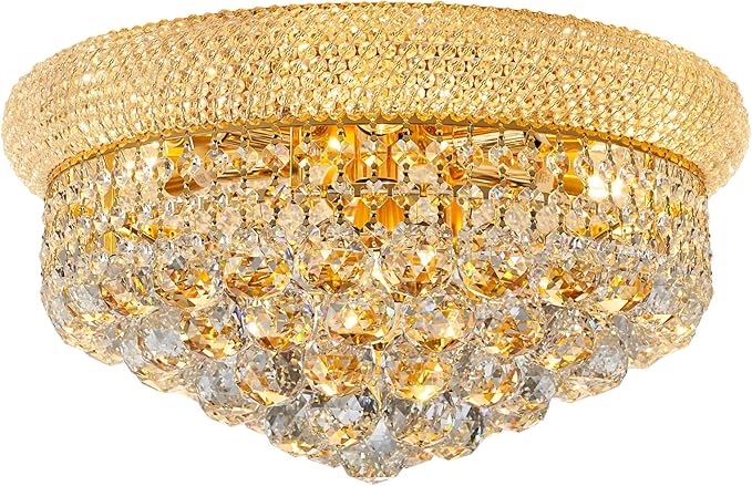 7-Light Crystal Flush Mount Chandelier Ceiling Light Fixture for Living Room Dining Room Bedroom Foyer Entryway Hallway Closet Bathroom (Gold D18)-Ruum Studio Home