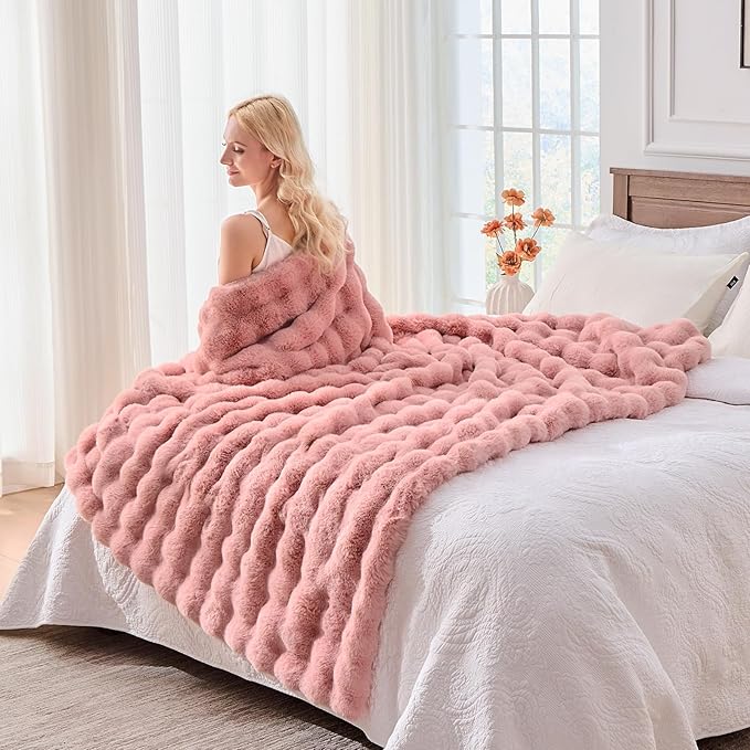 BENVWE Faux Fur Throw Blanket for Couch Bed - Fluffy Soft Thick Bubble Blanket for Living Room Home Decor - Mothers Day Birthday Gifts for Women, Dusty Pink, 63" x 80"-Ruum Studio Home