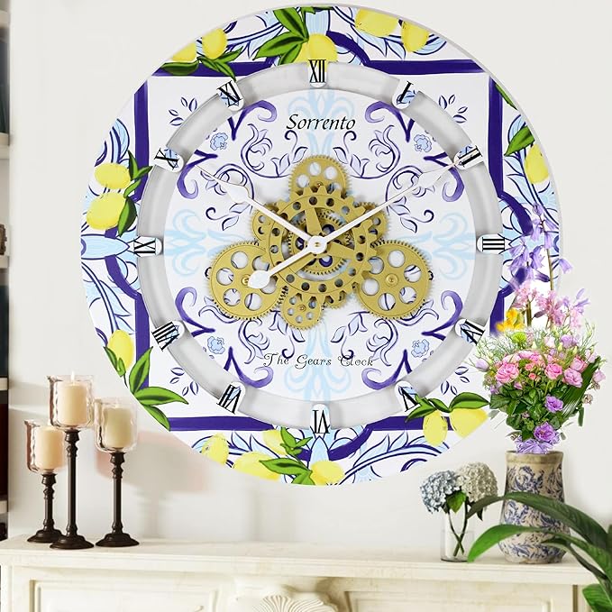 The Gears Clock Wall Clock Italy Collection with Moving Gears (Sorrento, 24 inch Round)-Ruum Studio Home