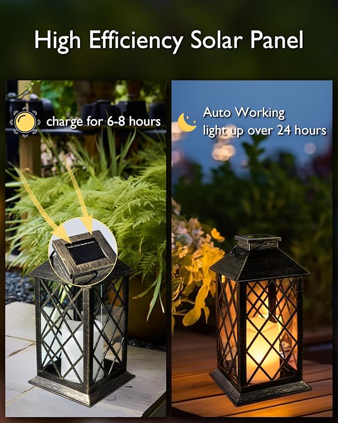 Homemory Solar Lanterns Outdoor Waterproof Hanging with Flickering Flameless Candles, 2 Pack Garden Outdoor Lantern Decorative for Patio Front Porch Backyard Balcony Cabin Outside (Bronze)-Ruum Studio Home
