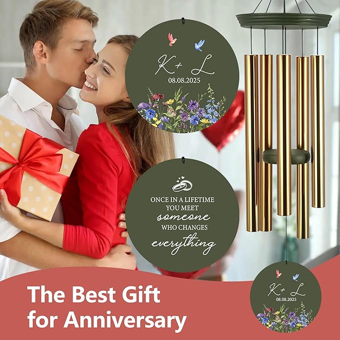 2025 Wedding Wind Chimes for Couple, Deep Tone Personalized Wind Chime, Wedding Gifts for Couples, Customized Windchime for Husband/Wife-Ruum Studio Home