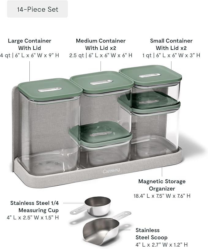 Caraway 14-Piece Glass Airtight Food Storage Containers with Lids – Non-Toxic, BPA-Free Kitchen Storage Containers – Stackable, Space-Saving Airtight Containers for Dry Goods and More - Sage-Ruum Studio Home